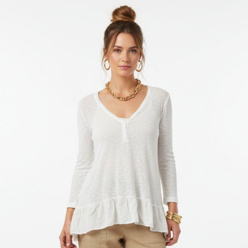 Anthropologie Left Of Center White Long Sleeve Knit Tunic Top M